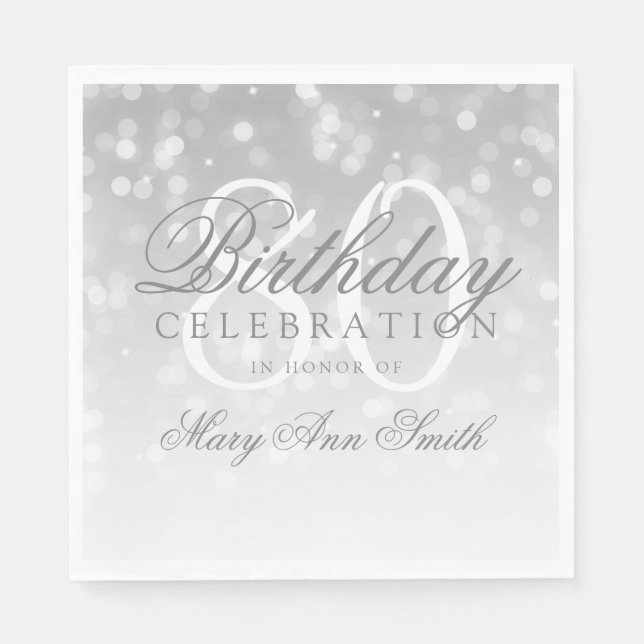 Elegant 80. Geburtstag Silver Bokeh Sparkle Lights Serviette (Vorderseite)