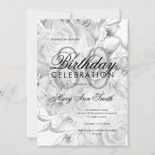 Elegant 80. Geburtstagsparty Floral Silver White Einladung