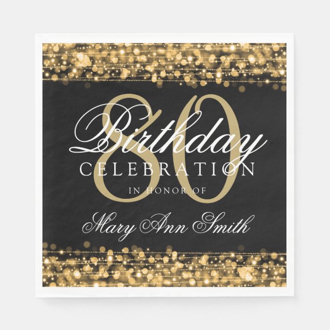 Elegant 80. Geburtstagsparty Glitzern Gold Serviette (Vorderseite)