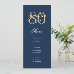 Elegant 80. Geburtstagsparty Menü Gold Navy Einladung