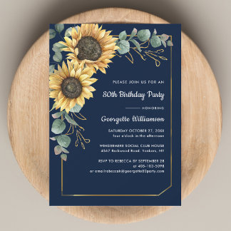 Elegant 80. Geburtstagsparty Sonnenblume Eukalyptu Einladung