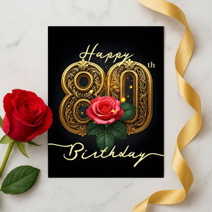 Elegant 80 Gold Blüh Rosa Rose Geburtstag Postkarte