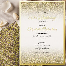 Elegant 80th Birthday Black and Gold Glitter Folieneinladung
