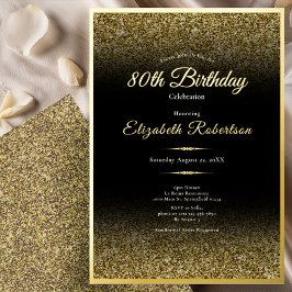 Elegant 80th Birthday Black and Gold Glitter Folieneinladung