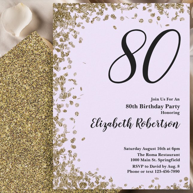 Elegant 80th Birthday Invitation Gold Sequins Einladung (Von Creator hochgeladen)