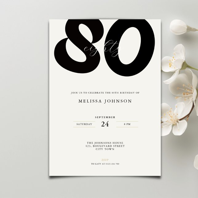 Elegant 80th Birthday Invitation - Minimal Style Einladung (Von Creator hochgeladen)