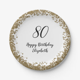 Elegant 80th Birthday Plates With Gold Sequins Pappteller