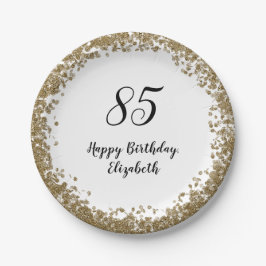 Elegant 85th Birthday Plates With Gold Sequins Pappteller