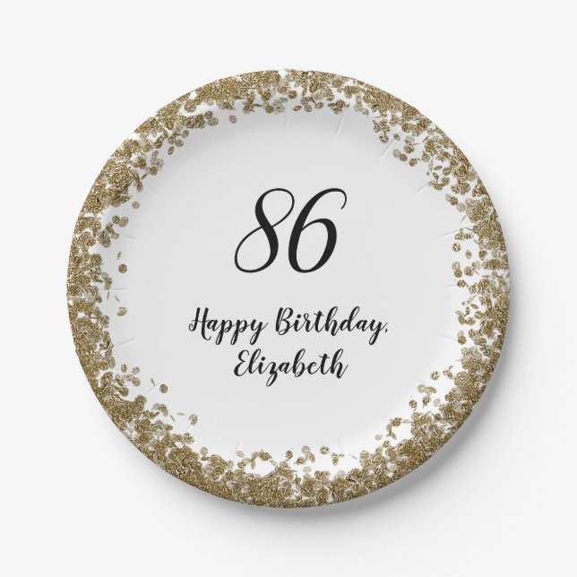 Elegant 86th Birthday Plates With Gold Sequins Pappteller (Vorderseite)