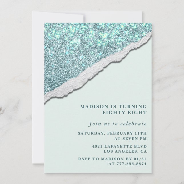 Elegant 88. Geburtstag Einladungen Sparkle Glitzer (Vorderseite)