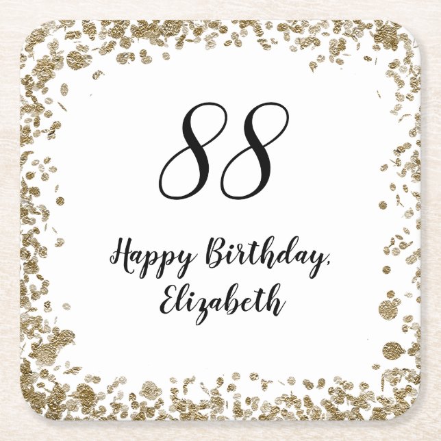 Elegant 88th Birthday Napkins With Gold Sequins Rechteckiger Pappuntersetzer (Vorderseite)