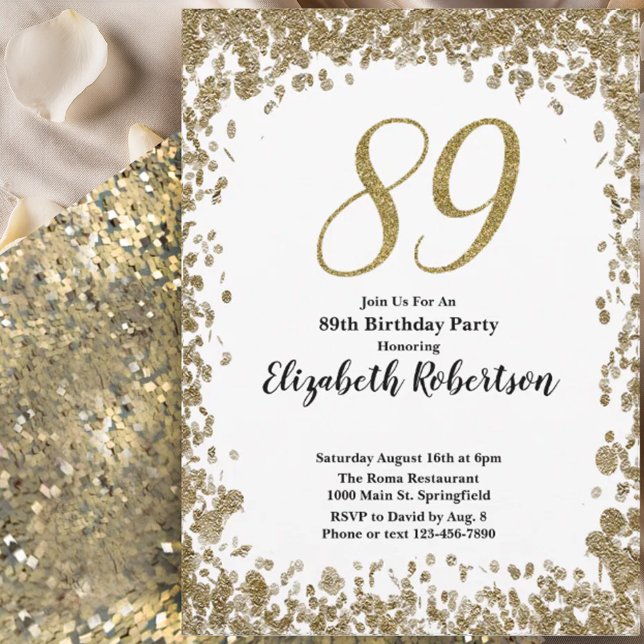 Elegant 89th Birthday Invitation For Her in Gold Einladung (Von Creator hochgeladen)