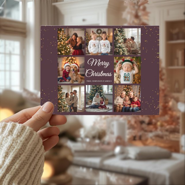 Elegant 8 Photo Christmas Card Feiertagspostkarte (Von Creator hochgeladen)