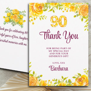 Elegant 90. Dank - Gelbe Rosen 90 Jahre Dankeskarte