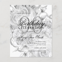 Elegant 90. Geburtstag Floral Silver White Einladu Flyer