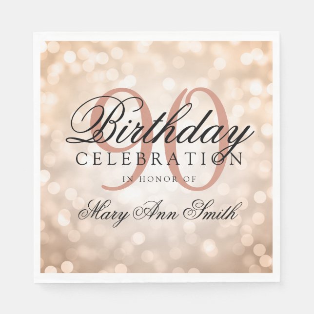 Elegant 90. Geburtstag Rose Gold Glitzer Lights Serviette (Vorderseite)