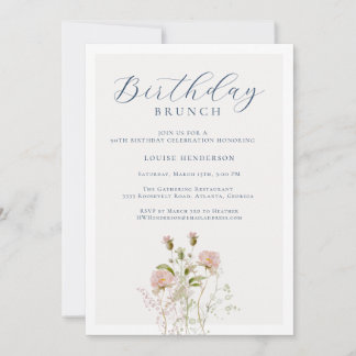 Elegant 90. Kalligraphie Wildblume Geburtstag Einladung