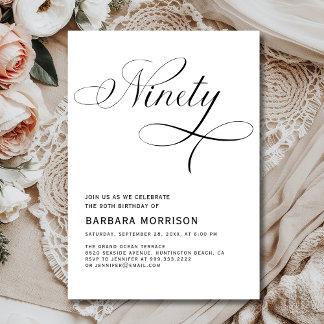 Elegant 90. Script Minimalistisch Geburtstag Einladung