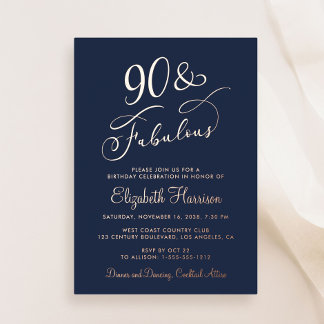 Elegant 90 und fabulous Blue 90. Geburtstagsparty Folieneinladung