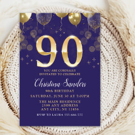 Elegant 90th Birthday Invitation with Gold Glitter Einladung