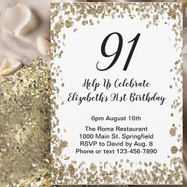 Elegant 91st Birthday Invitation Black and Gold Einladung