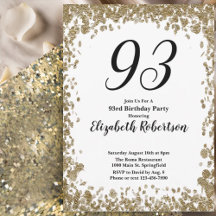 Elegant 93rd Birthday Invitation For Her in Gold
