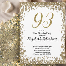 Elegant 93rd Birthday Invitation For Her in Gold