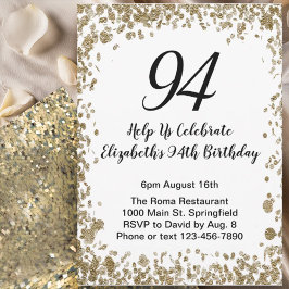 Elegant 94th Birthday Invitation Black and Gold Einladung