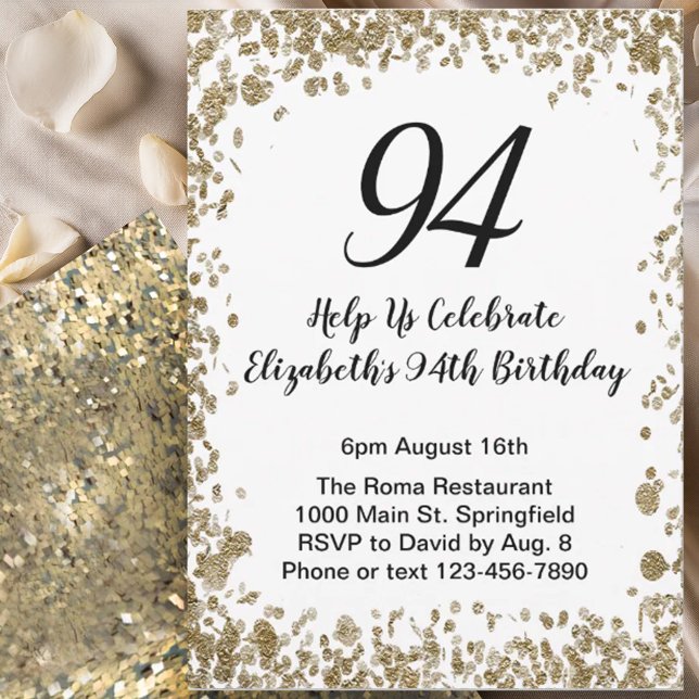 Elegant 94th Birthday Invitation Black and Gold  Einladung (Von Creator hochgeladen)
