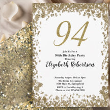 Elegant 94th Birthday Invitation For Her in Gold