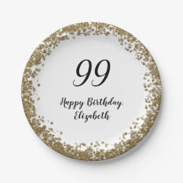 Elegant 99th Birthday Plates With Gold Sequins Pappteller