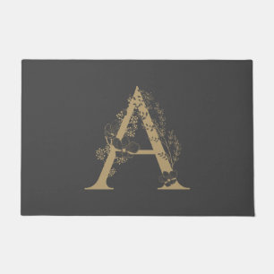 Elegant A Boho Floral Monogram Initial Gray Gold Fußmatte