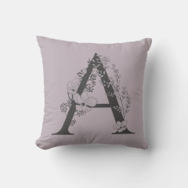 Elegant A Boho Floral Monogram Initial Lilac Gray Kissen