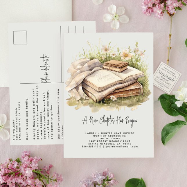 Elegant A New Chapter Has Begun Floral Moving Ankündigungspostkarte (Von Creator hochgeladen)