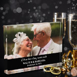 Elegant A True Love 50th Wedding Anniversary Gift Fotoblock<br><div class="desc">Celebrate the golden milestone of a special couple's 50th wedding anniversary with this elegant acrylic photo block keepsake memento. This beautiful piece features the couple's names and wedding date, along with the quote "A true love story never ends". It is the perfect way to commemorate their lasting love and cherished...</div>