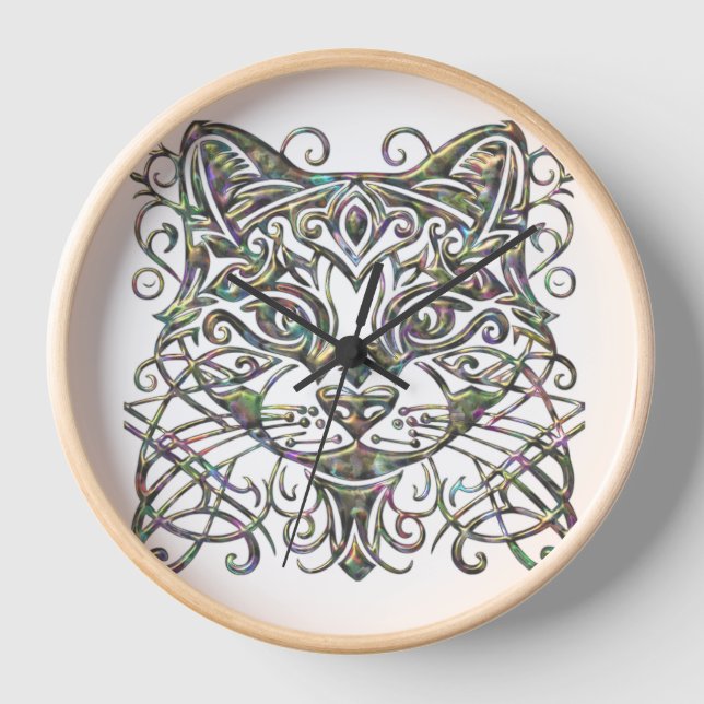 Elegant Abalone Cat Uhr (Vorderseite)