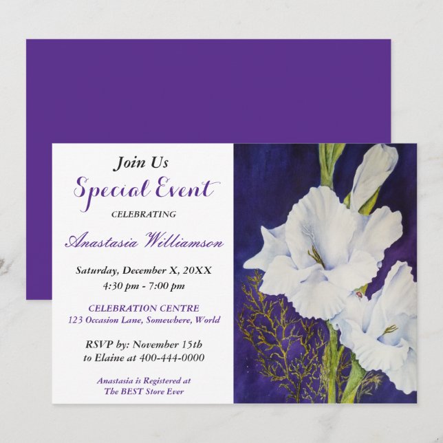 ELEGANT ABEND PARTY EREIGNIS EINLADUNG (Vorne/Hinten)