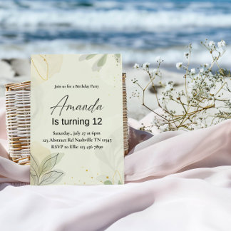 Elegant Abstract Leaves Girl Birthday Party Einladung