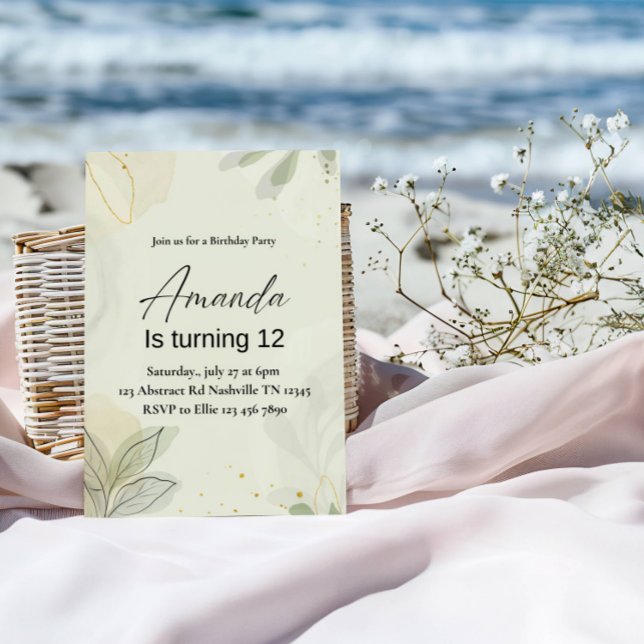 Elegant Abstract Leaves Girl Birthday Party Einladung (Von Creator hochgeladen)