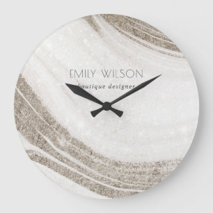 Elegant Abstract Pale Gold Marble Agate  Große Wanduhr