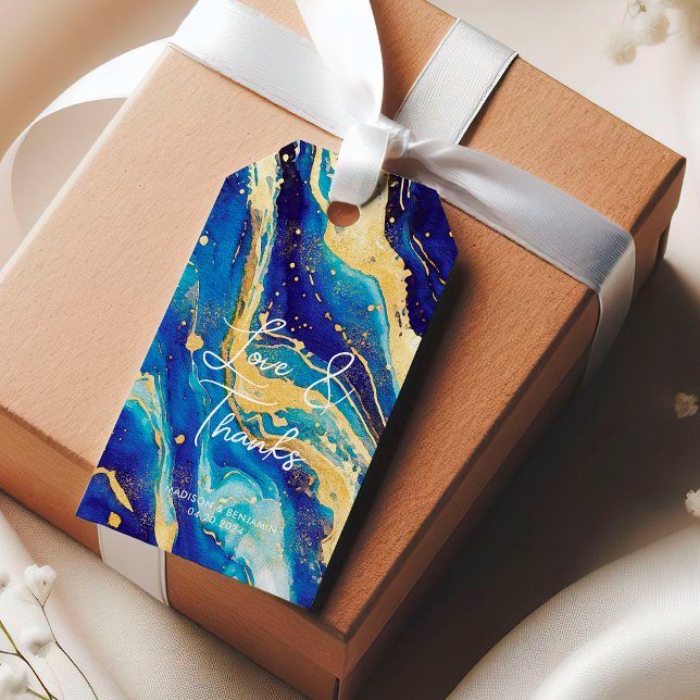 Elegant Abstrakt Blue Gold Farbenfroh Vielen Dank  Geschenkanhänger (Von Creator hochgeladen)