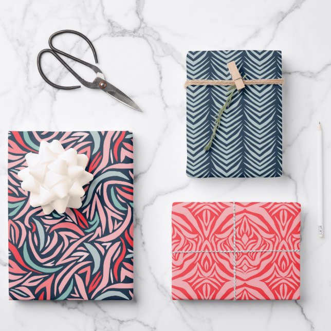 Elegant Abstrakt in Navy und Rosa Weihnachten Geschenkpapier Set (Vorderseite)