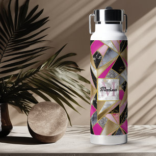 Elegant abstrakt rosa schwarze Geometrie Trinkflasche