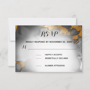 *~* Elegant Abstrakt Schwarz Grau Gold Glitter RSVP Karte