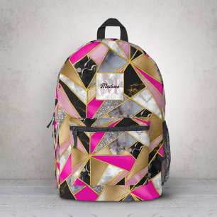 Elegant abstrakte rosa schwarze Geometrie Bedruckter Rucksack