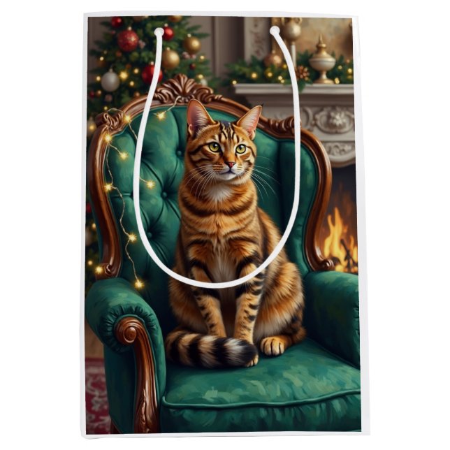 Elegant Abyssinian Cat Regal Holiday Portrait Art Mittlere Geschenktüte (Vorderseite)