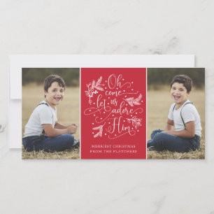Elegant Adore Him Weihnachts-Zwei-Foto Feiertagskarte