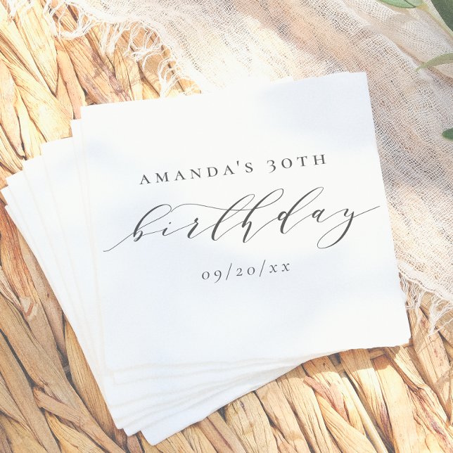 Elegant Adult Birthday Script Calligraphy Serviette (Von Creator hochgeladen)