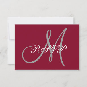 Elegant Affair Burgundy Gray Initial Wedding RSVP Karte