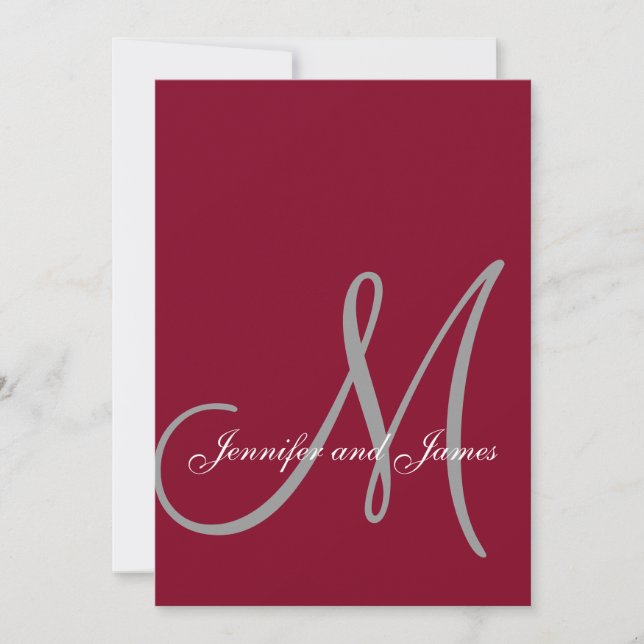Elegant Affair Burgundy Script Monogram Wedding Einladung (Vorderseite)